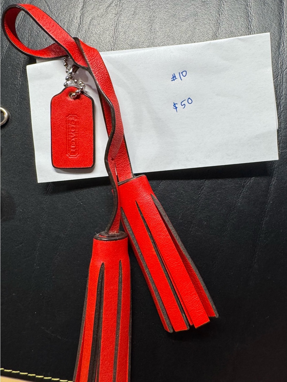 Coach Red Leather Tassel Keychain bag charm